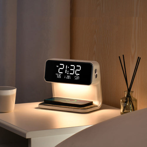 3-in-1 bedside lamp alarm clock and wireless charger product view