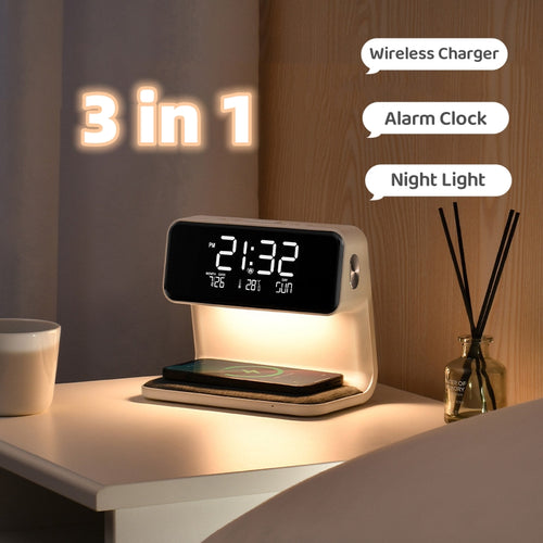 AURÉLIQ 3-in-1 bedside lamp with alarm clock and wireless charger