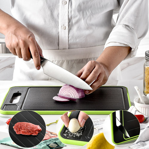Double-sided cutting board with defrosting surface